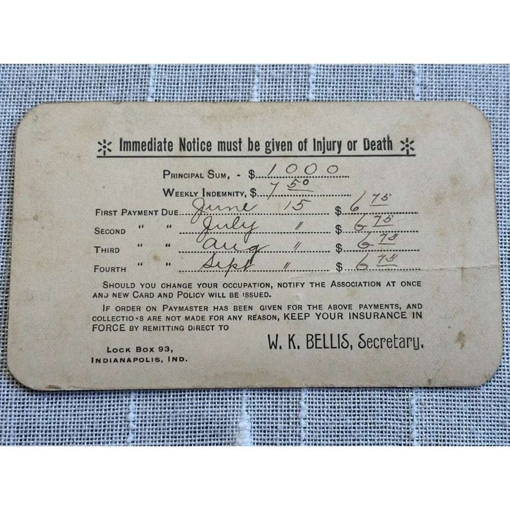 Very Cool! Antique 1894 Railway Association Document Card Railroadiana Indiana
